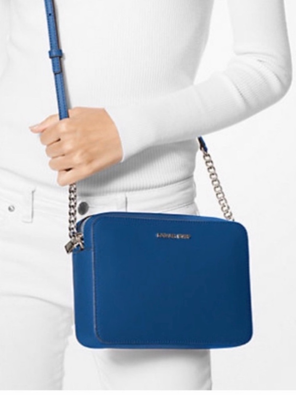 MICHAEL KORS Jet Set Saffiano Leather Blue Crossbody Bag